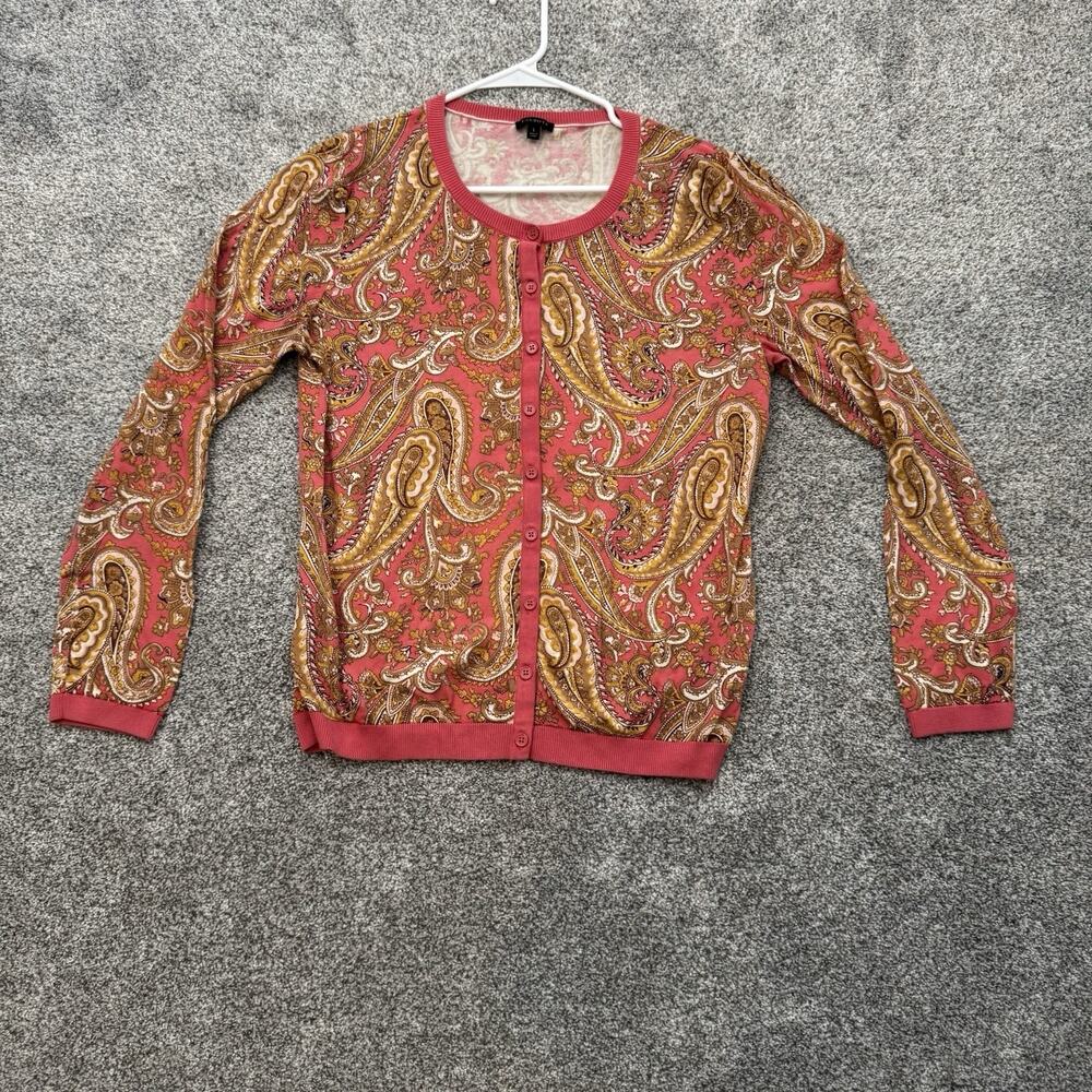 Talbots Cardigan Sweater L Paisley Boho Classic Preppy Librarian Quiet Luxury